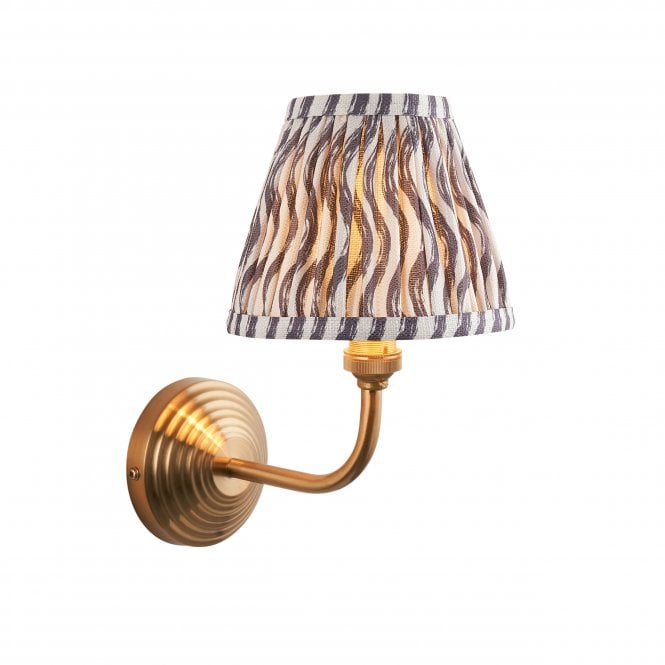 Brass Obelisk Arc Wall Light With Ripple Shade In Pearl Grey