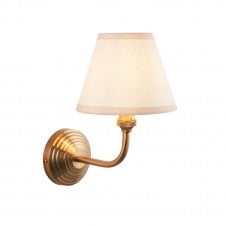 Brass Obelisk Arc Wall Light with Vintage White Shade