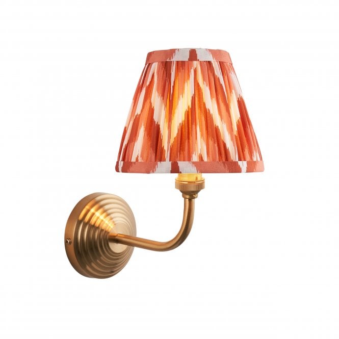 Brass Obelisk Arc Wall Light With Zigzag Shade In Apricot