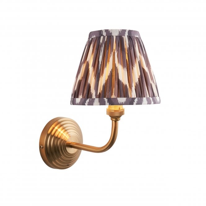 Brass Obelisk Arc Wall Light With Zigzag Shade In Pearl Grey