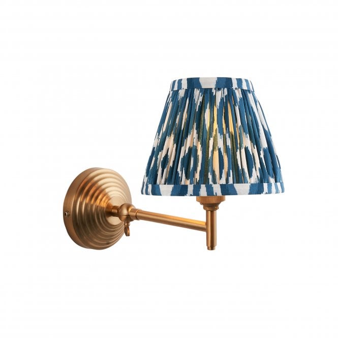 Brass Obelisk Fold Wall Light With Ikat Shade In Marlin Blue