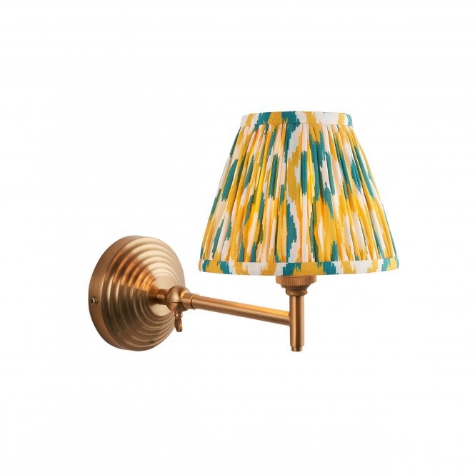 Brass Obelisk Fold Wall Light With Ikat Shade In Yellow And Jade