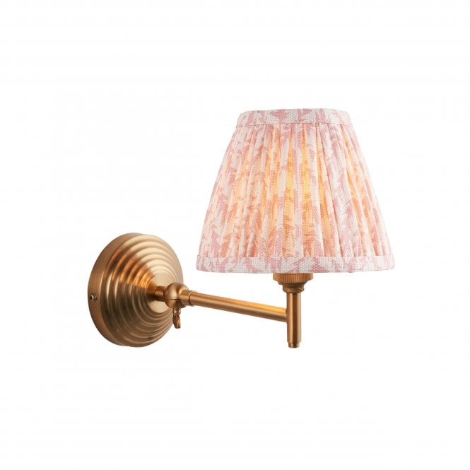Brass Obelisk Fold Wall Light With Leaf Shade In Peach