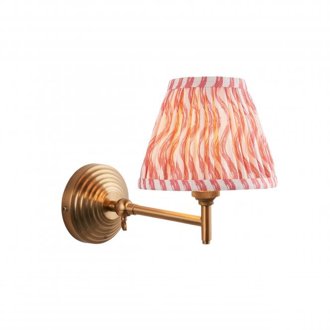 Brass Obelisk Fold Wall Light With Ripple Shade In Coral