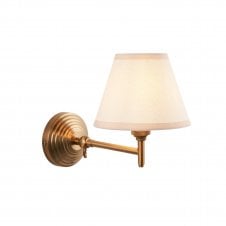 brass wall light with vintage white shade