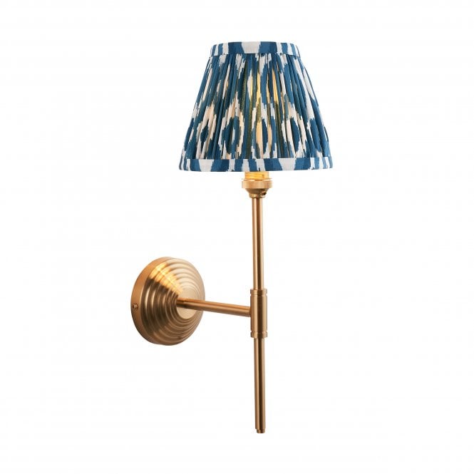 Brass Obelisk T Bar Wall Light With Ikat Shade In Marlin Blue