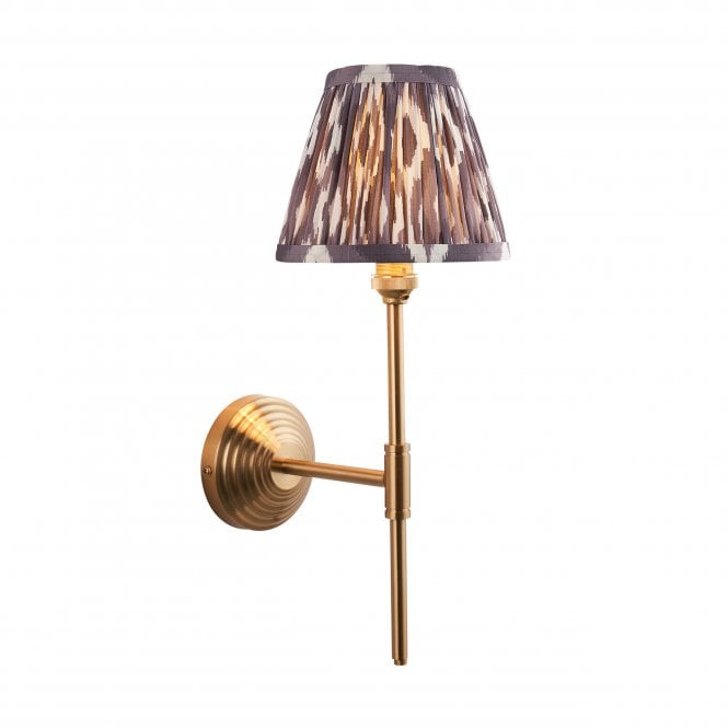 Brass Obelisk T Bar Wall Light With Ikat Shade In Pearl Grey