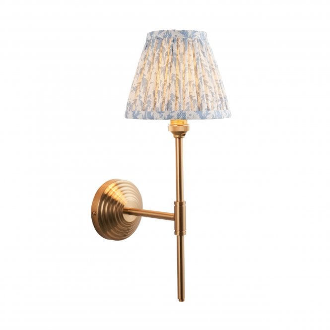 Brass Obelisk T Bar Wall Light With Leaf Shade In Blue