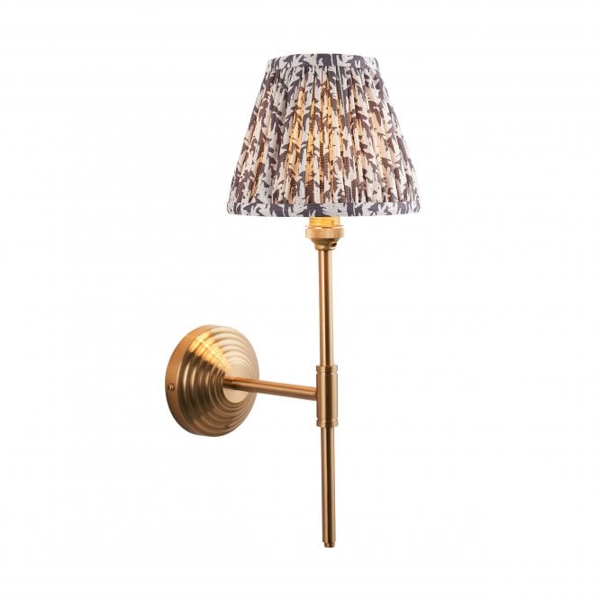 Brass Obelisk T Bar Wall Light With Leaf Shade In Pearl Grey