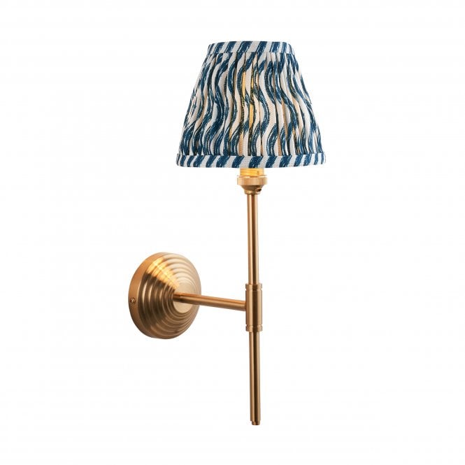 Brass Obelisk T Bar Wall Light With Ripple Shade In Marlin Blue