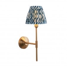 brass t bar wall light with ripple shade in Marlin Blue
