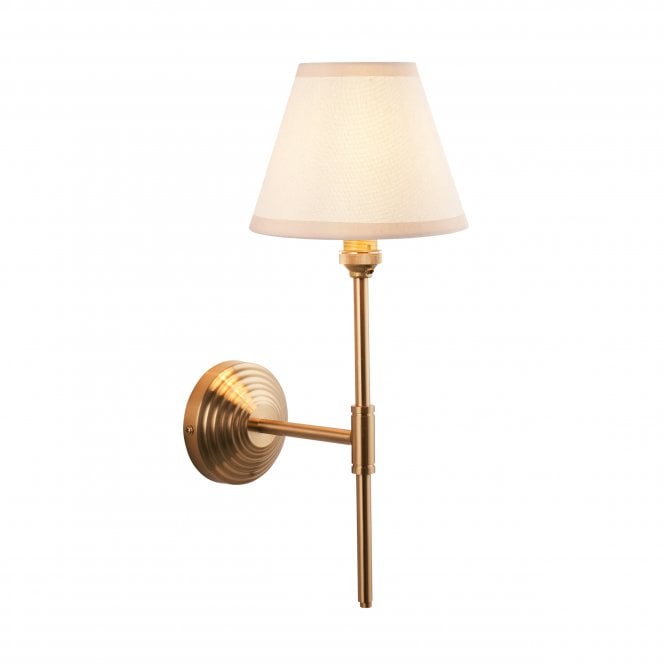 Brass Obelisk T Bar Wall Light With Vintage White Shade