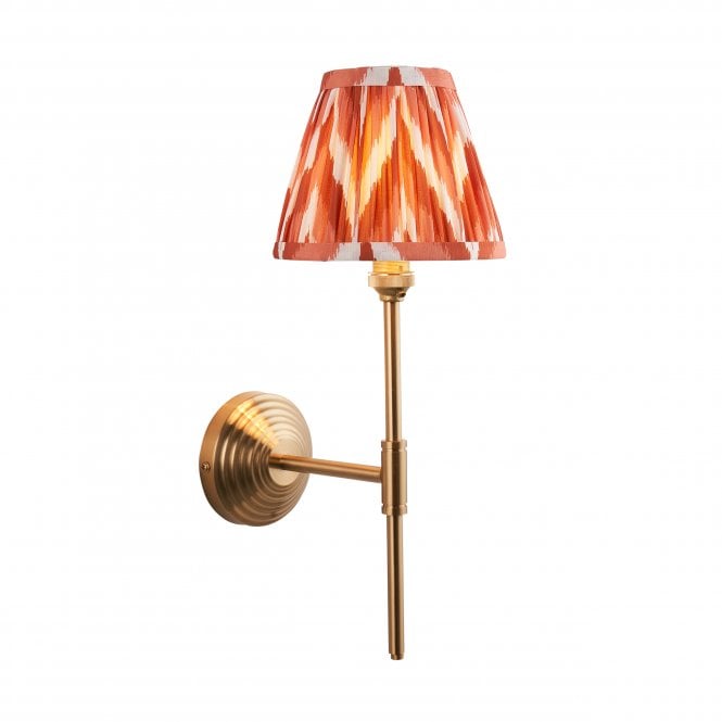 Brass Obelisk T Bar Wall Light With Zigzag Shade In Apricot