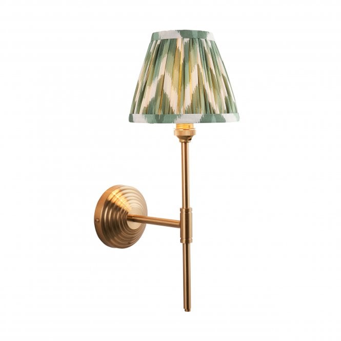Brass Obelisk T Bar Wall Light With Zigzag Shade In Cotswold Green