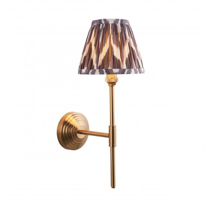Brass Obelisk T Bar Wall Light With Zigzag Shade In Pearl Grey