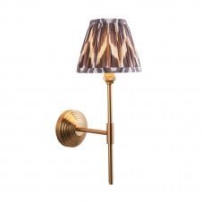 brass t bar wall light with grey zigzag pattern shade