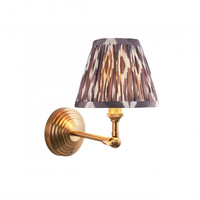 Brass Obelisk Wing Wall Light With Ikat Shade In Pearl Grey