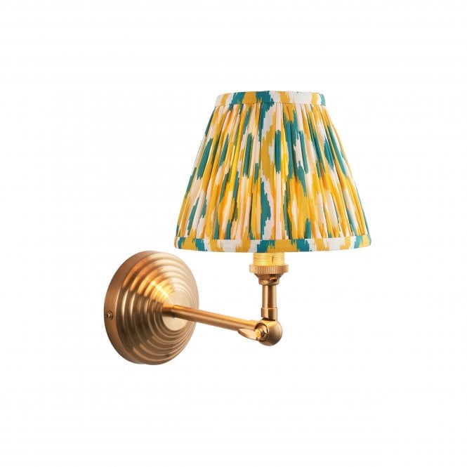 Brass Obelisk Wing Wall Light With Ikat Shade In Yellow And Jade