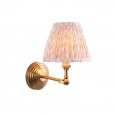 Brass Obelisk Wing Wall Light With Leaf Shade In Peach