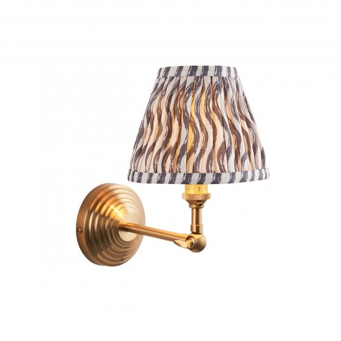 Brass Obelisk Wing Wall Light With Ripple Shade In Pearl Grey