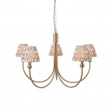 brass curved 5 light ceiling pendant with grey ripple shades