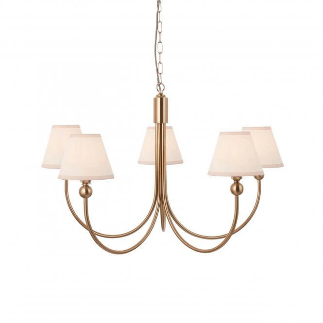 Brass Santiago 5 Light Curved Pendant With Vintage White Shades