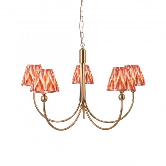 Brass Santiago 5 Light Curved Pendant With Zigzag Shades In Apricot