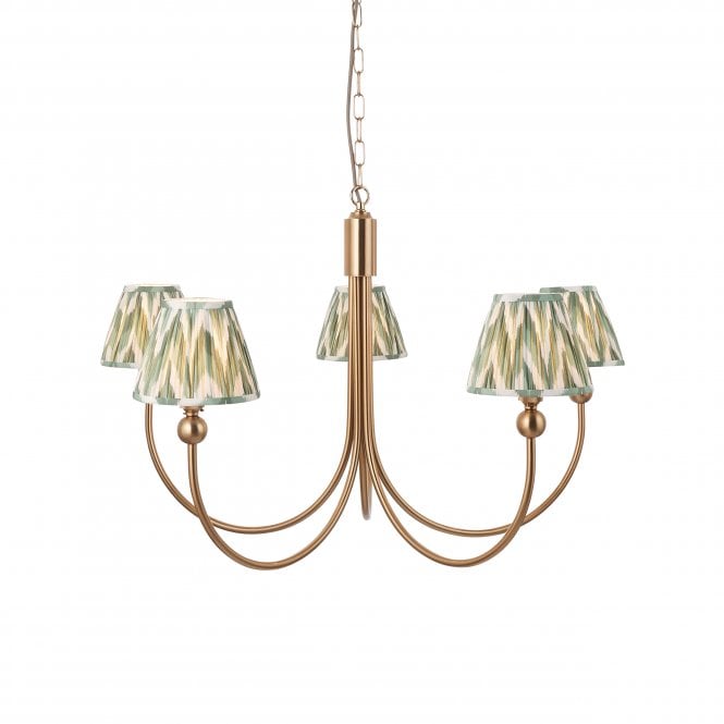 Brass Santiago 5 Light Curved Pendant With Zigzag Shades In Cotswold Green