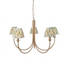 Brass curved pendant light with zigzag pattern green shades