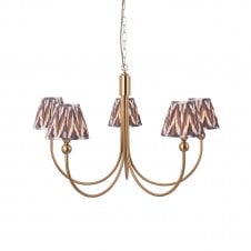 brass curved ceiling 5 light with zigzag shades in grey