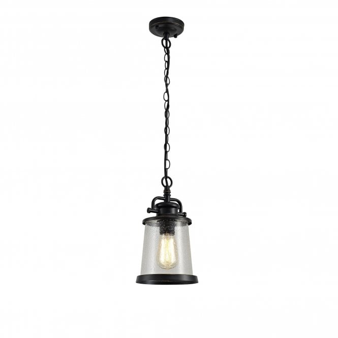BRENDAN traditional outdoor hanging light in black with clear seeded glass