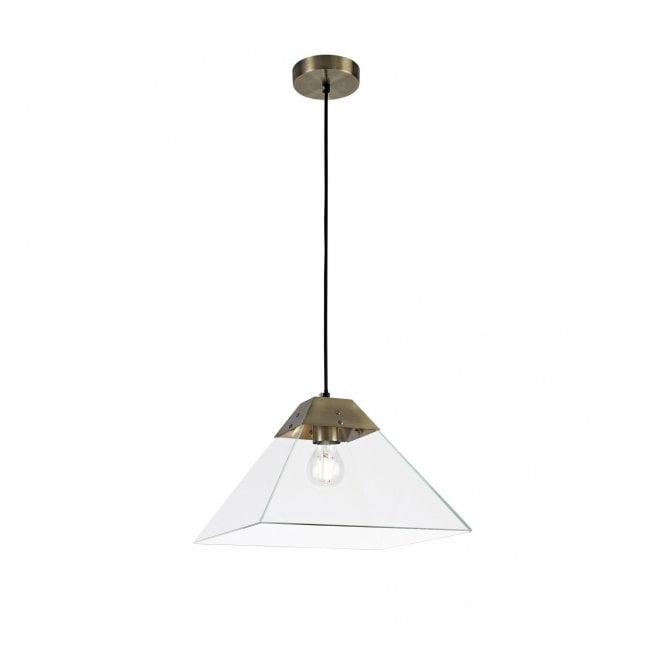 BRENNA antique brass and clear tapered glass ceiling pendant light (large)