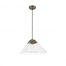 BRENNA antique brass and clear tapered glass ceiling pendant light (large)