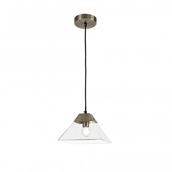 BRENNA antique brass and clear tapered glass ceiling pendant light