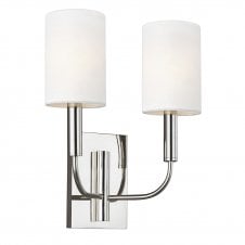 BRIANNA twin polished nickel wall light with white shade