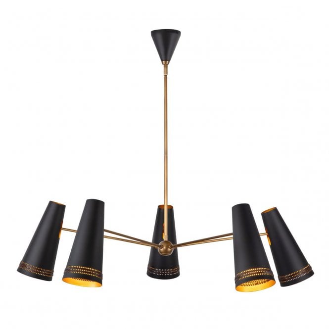 Brickell 5 Light Chandelier - Matt Black/Leather