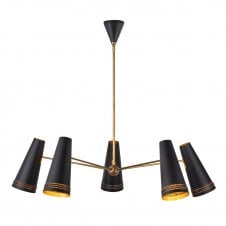 Brickell 5 Light Chandelier - Matt Black/Leather