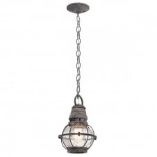 classic exterior hanging lantern in weathered zinc with seeded glass