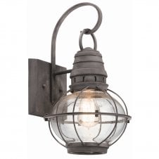 classic style exterior wall lantern in weathered zinc with seeded glass