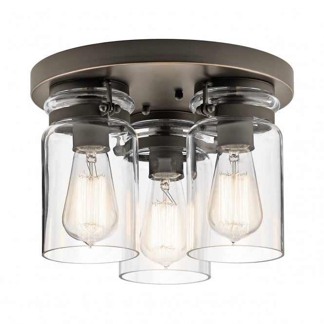 BRINLEY 3 light flush ceiling light in old bronze with clear glass shades