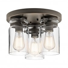 BRINLEY 3 light flush ceiling light in old bronze with clear glass shades