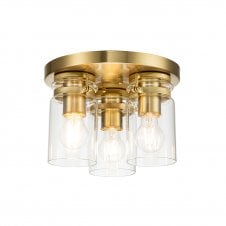 BRINLEY 3 Light Flush Mount In Steel And Clear Glass