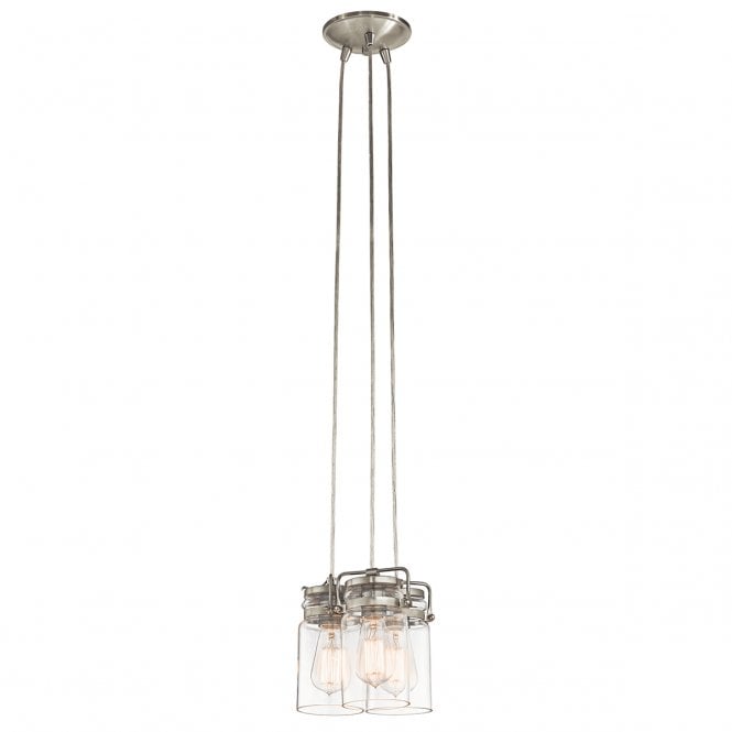 BRINLEY 3lt vintage glass jar pendant cluster in nickel