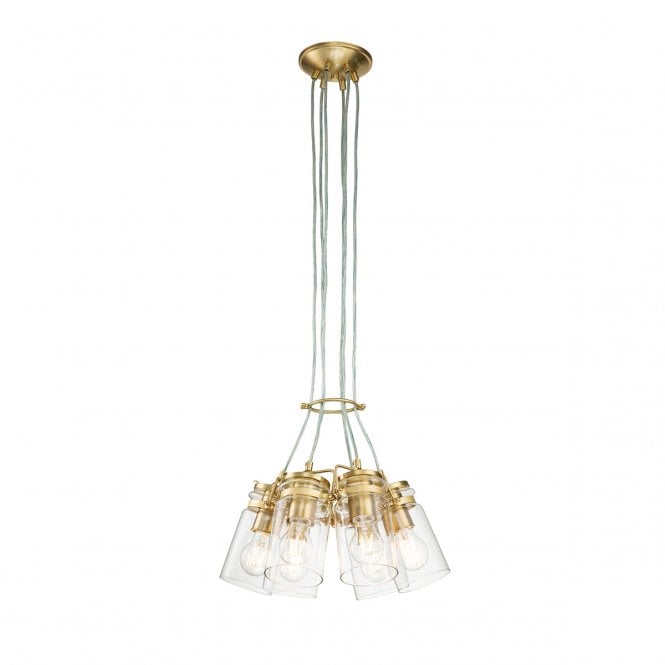 BRINLEY 6 Light Pendant In Brass And Clear Glass