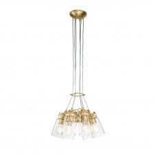 BRINLEY 6 Light Pendant In Brass And Clear Glass