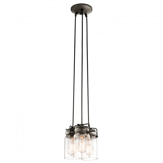 BRINLEY vintage glass jar ceiling pendant cluster with bronze suspension (3lt)