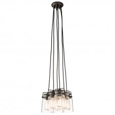 vintage glass jar ceiling pendant cluster with bronze suspension