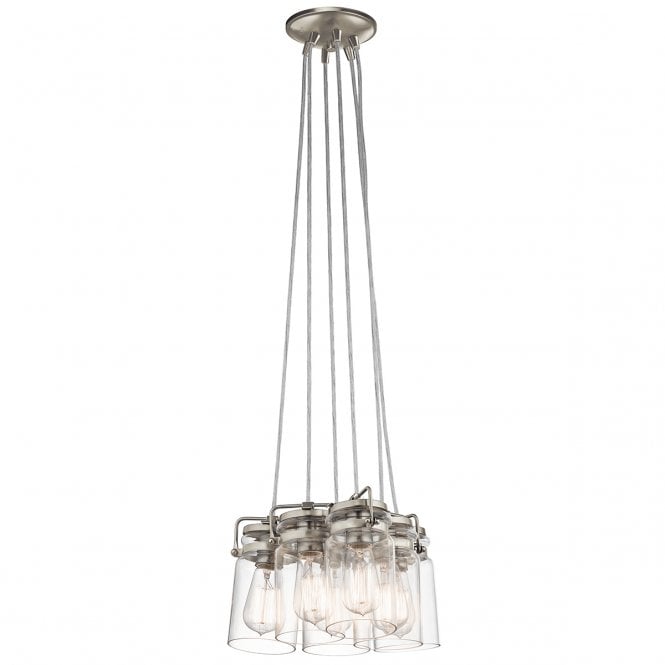 BRINLEY vintage glass jar ceiling pendant cluster with nickel suspension (6lt)