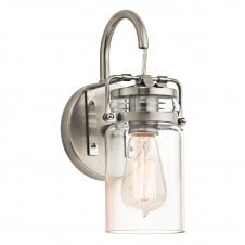 vintage design wall light in nickel with glass jar shade