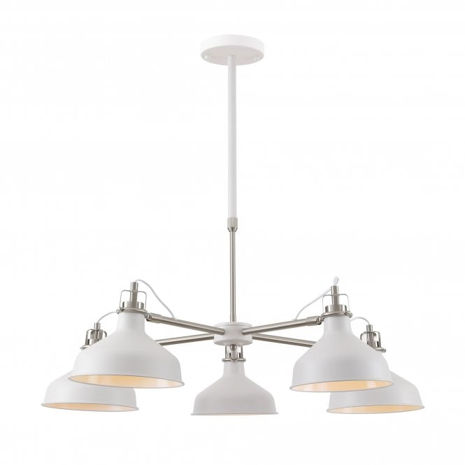BROCK 5 light industrial style ceiling light in matt white and nickel